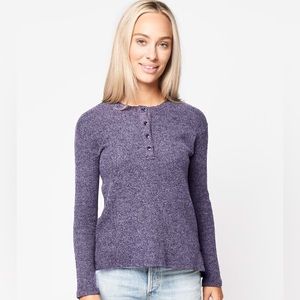 NWT Monrow Long Sleeve Henley Waffle Thermal in Port